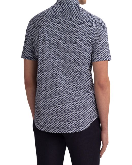 Bugatchi Blue Tech Print Stretch Cotton Button-up Shirt for men