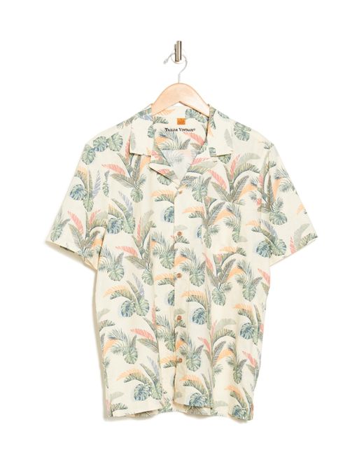 Tailor Vintage Natural Puretec Cooltm Cabana Print Short Sleeve Linen & Cotton Button-up Shirt for men
