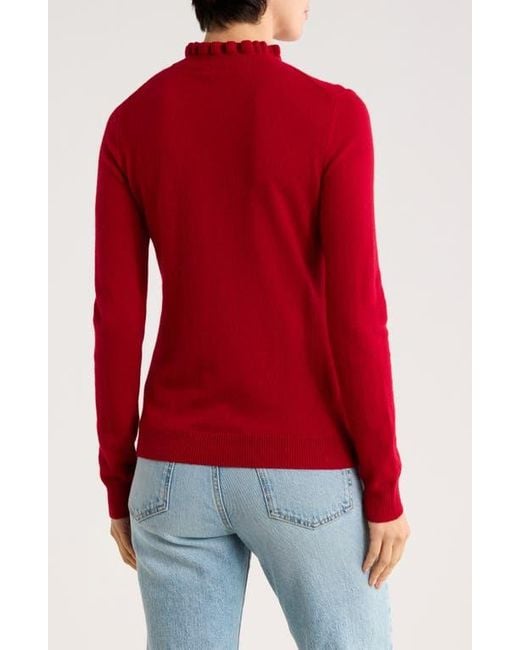 Sofiacashmere Red Ruffle Mock Neck Cashmere Sweater