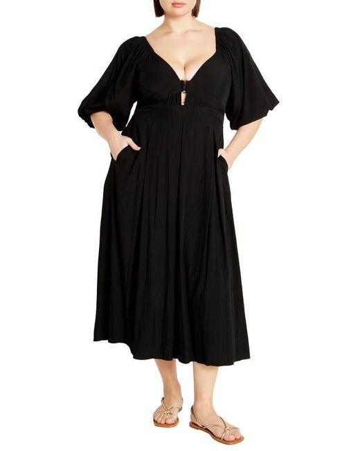 City Chic Women's Black Shae Keyhole Detail Balloon Sleeve Midi Dress
