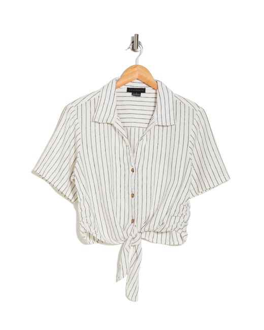 Sanctuary White Baja Stripe Short Sleeve Linen Blend Button-up Top