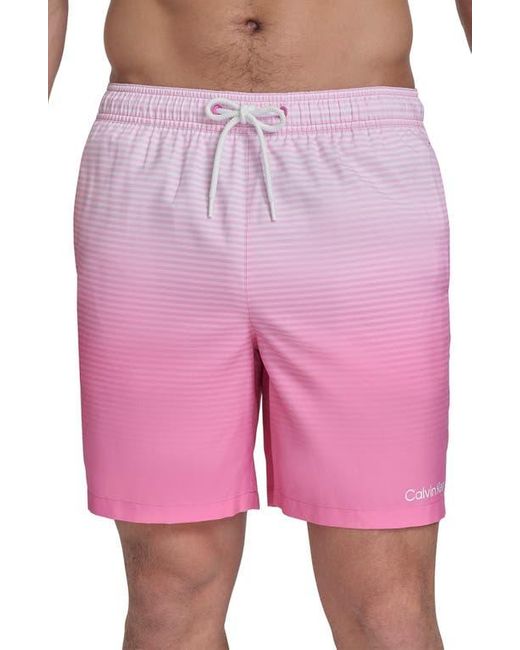 Calvin Klein Pink Graphite Stripe Core Volley Swim Trunks for men