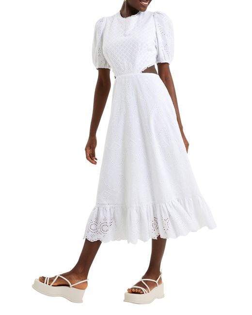 French Connection White Esse Eyelet Embroidered Cutout Cotton Dress