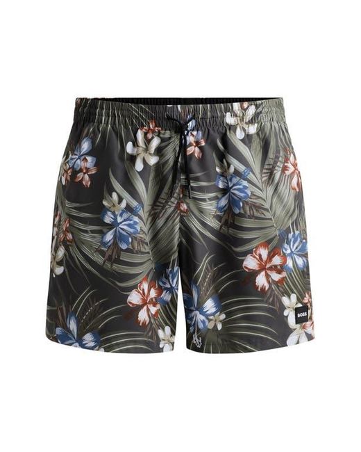 Boss Black Pirhana Abstract Floral Swim Trunks for men