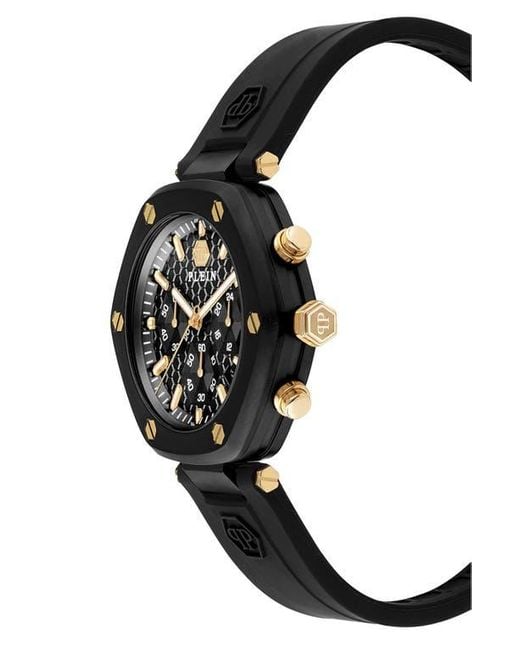 Philipp Plein Black The Hexagon Chronograph Silicone Strap Watch, 42Mm for men