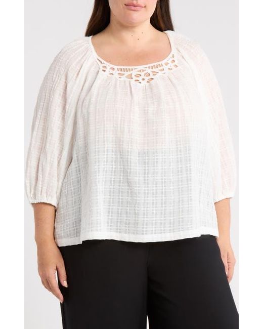 Max Studio White Lace Yoke Top