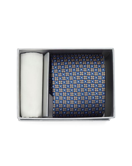 Hickey Freeman Blue Neat Silk Tie And Pocket Sqare Gift Set for men