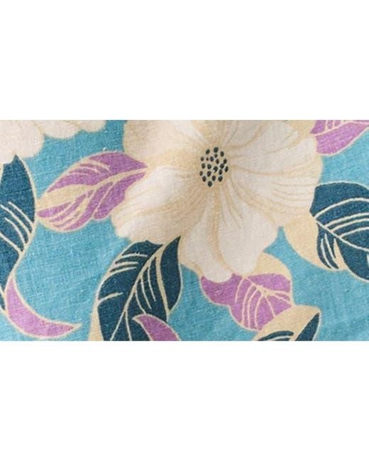 Faherty Brand Blue Pacifica Floral Linen Blend Wrap Midi Skirt