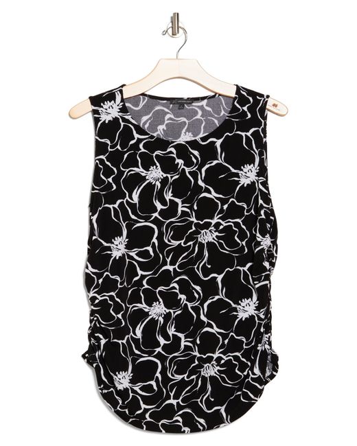 Adrianna Papell Black Floral Stretch Jersey Tank