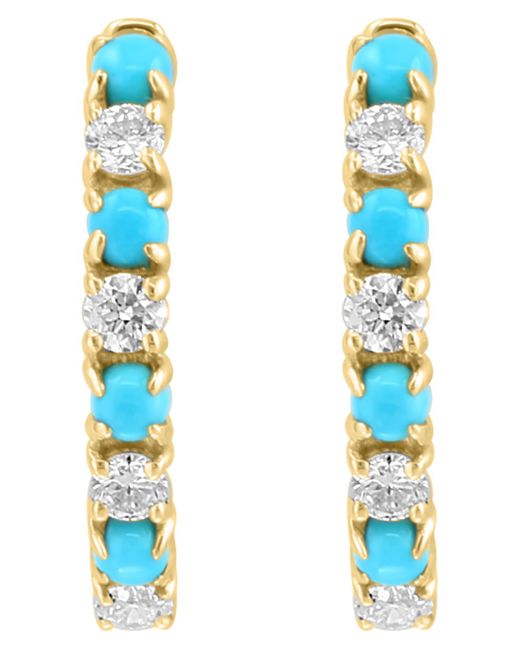 Effy Metallic 14k Yellow Gold Diamond & Turquoise Huggie Hoop Earrings