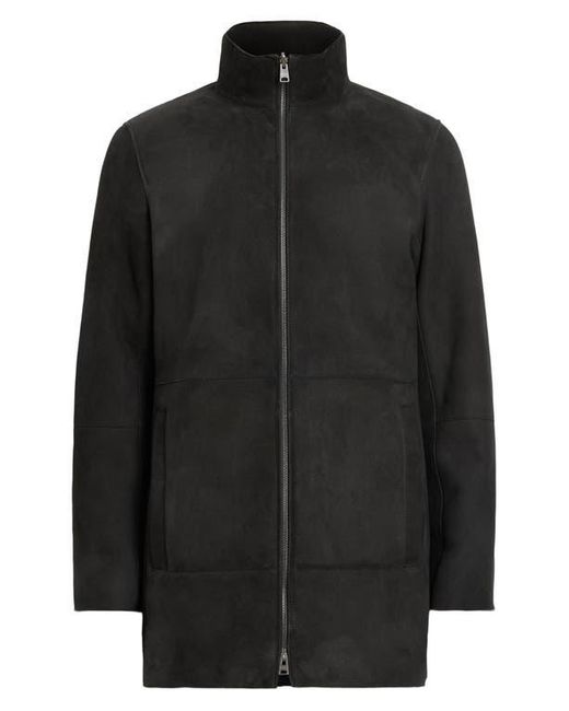 AllSaints Black Stride Funnel Neck Genuine Shearling Coat for men