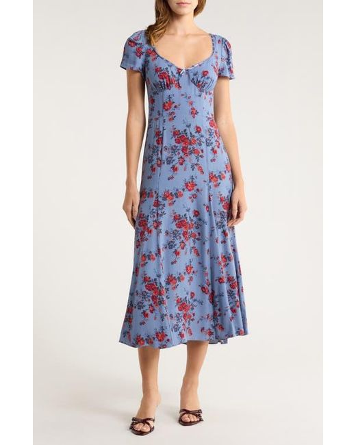 reformation afton short-sleeve a-line midi dress Floral-Print Woven in Blue Mini dress