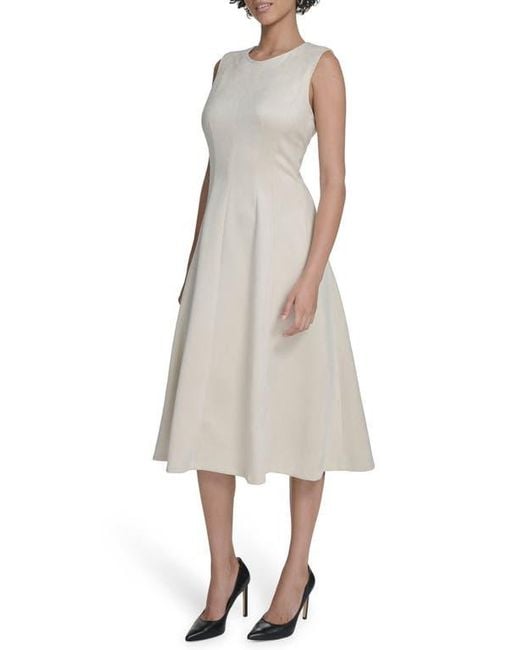Calvin Klein Natural Faux Suede Midi A-Line Dress