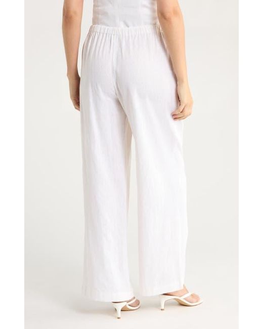 Wayf White Linen Blend Pull-On Pants