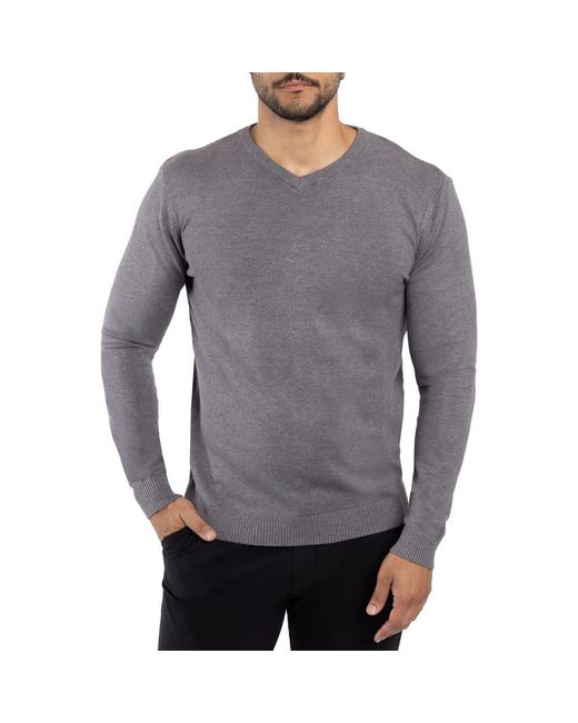 Xray Jeans Gray V-Neck Ribbed Knit Sweater for men