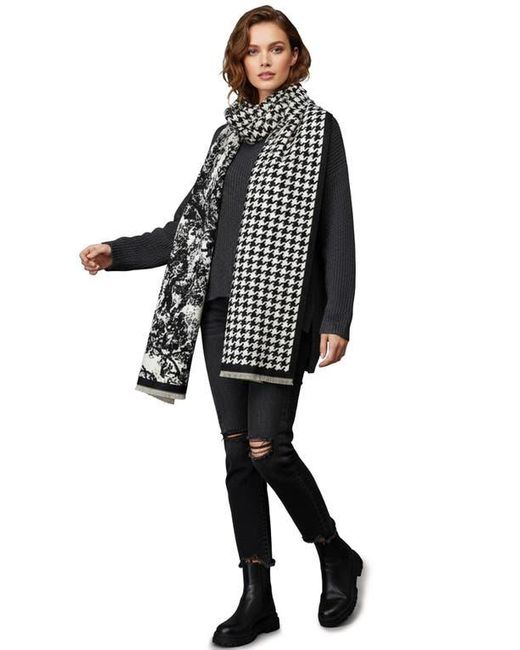 Saachi White Reversible Houndstooth Print Scarf