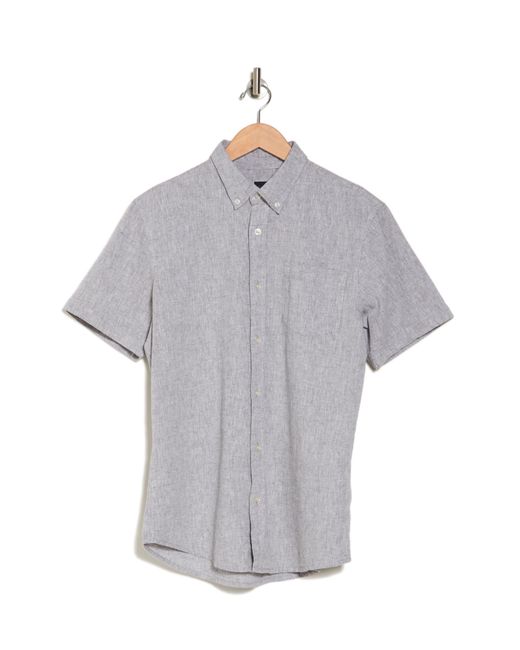 14th & Union Gray Slim Fit Short Sleeve Linen Blend Button-down Shirt for men