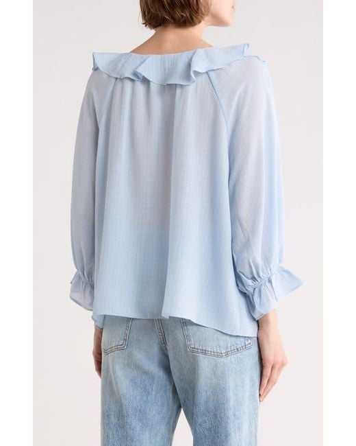 Max Studio Blue Ruffle V-Neck Top
