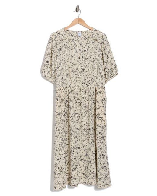 Melrose and Market Natural Ruffle Yoke Short Sleeve Midi Dress