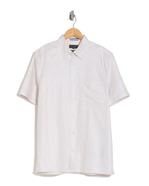 Ted Baker White Lytham Regular Fit Stripe Short Sleeve Cotton Button-up Shirt for men