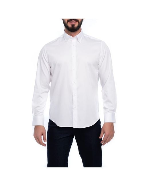 VELLAPAIS White Solid Cotton Slim Fit Button Down Shirt for men