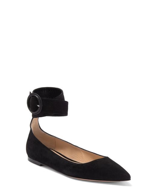 Gianvito Rossi Black Ankle Strap Pointed Toe Flat