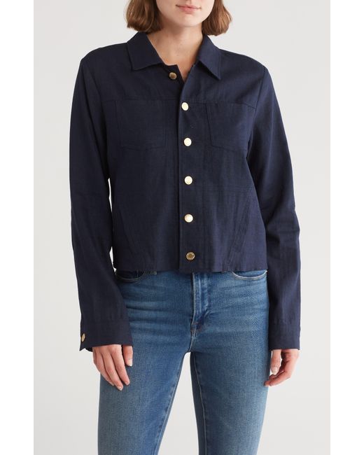 Ellen Tracy Blue Crop Linen Blend Jacket