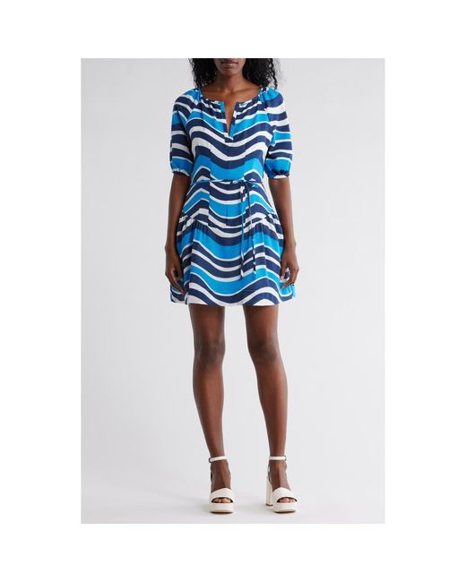 The Good Journey Blue Puff Sleeve Drop Waist Babydoll Minidress