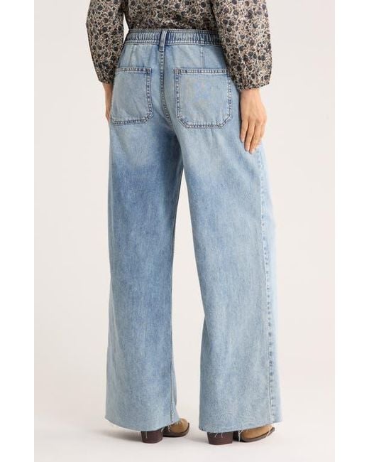 Lucky Brand Blue Patch Pocket Raw Hem Wide Leg Pull-On Jeans