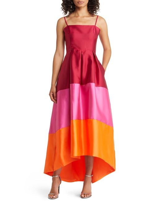 Hutch Red Colorblock High-low Gown