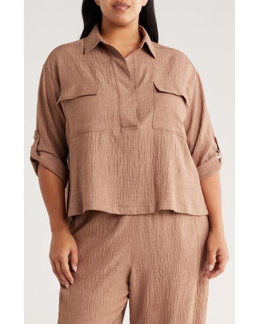 Max Studio Natural Textured Collared Shirt