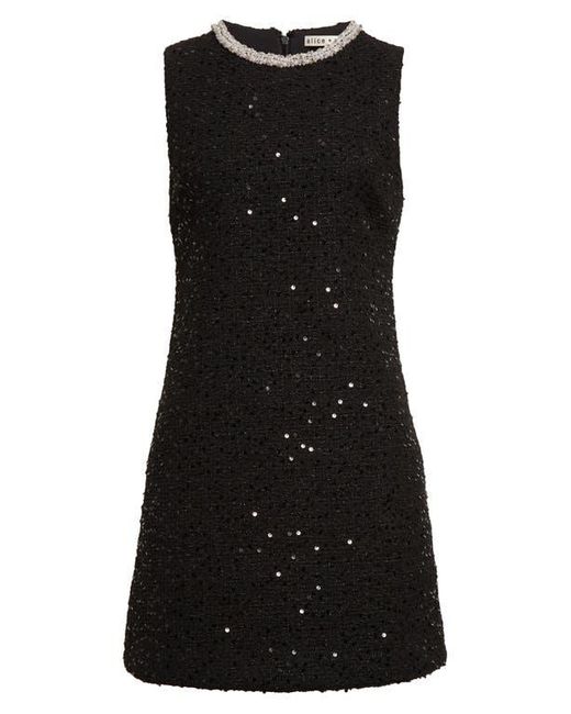Alice + Olivia Black Coley Sequin Tweed A-Line Minidress