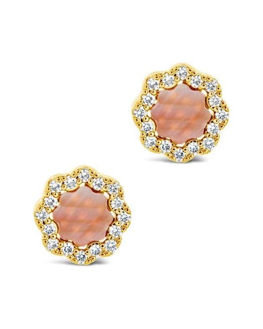 Sterling Forever Metallic Bezel Frame Cubic Zirconia Rose Petal Stud Earrings