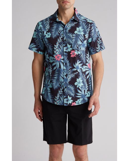 Hurley Blue Futura Flora Short Sleeve Stretch Button-up Shirt for men