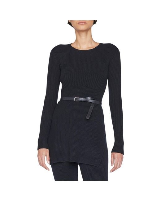 FRAME Black Rib Cashmere Blend Tunic Sweater