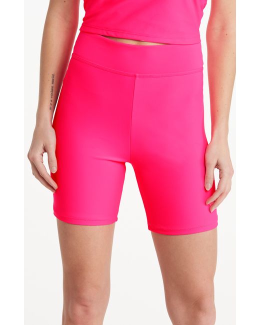 GOOD AMERICAN Pink High Waist Swim Bike Shorts