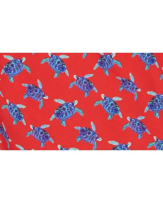 Bugatchi Red Sea Turtle Print Swim Trunks for men
