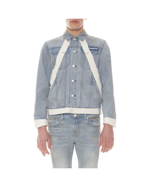 HVMAN Blue Denim Jacket with Leather Trim for men
