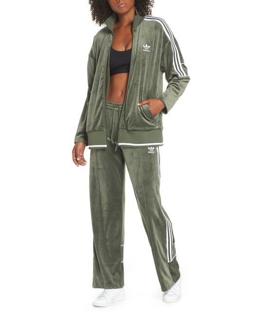 Specifically Discriminate balloon adidas Striped Stretch-velvet Track Jacket in Green | Lyst