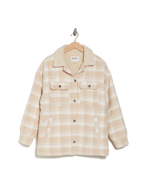 Roxy Natural Passage Of Time Plaid Shacket With Faux Shearling Collar