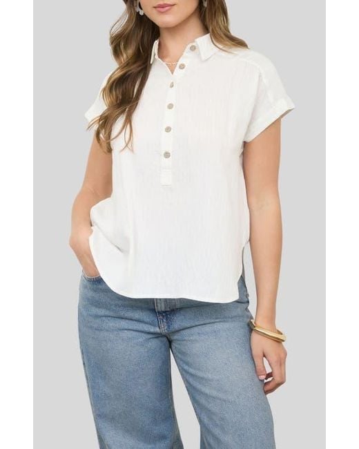 Blu Pepper White Collared Gauze Top