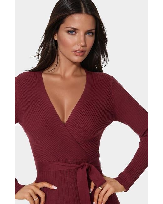 Bebe Red Surplice V-Neck Fit & Flare Sweater Dress