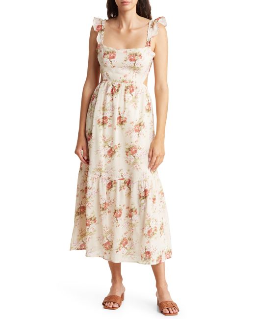 Lush Floral Back Cutout Maxi Dress in Natural | Lyst