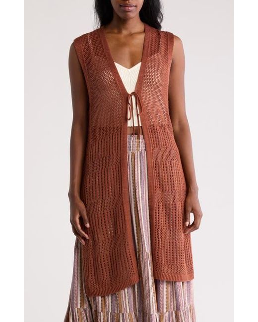 DR2 by Daniel Rainn Brown Pointelle & Open Knit Long Sweater Vest