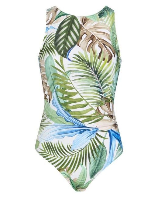 Jantzen Blue Farrah High Neck One-Piece Swimsuit
