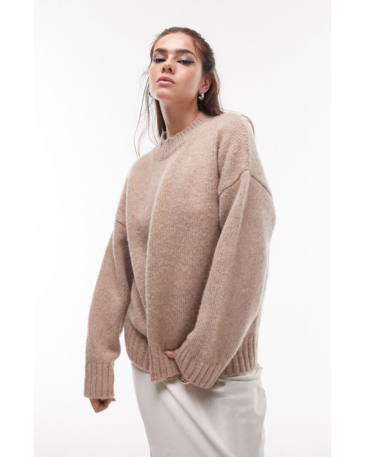 TOPSHOP Brown Fluffy Crewneck Sweater
