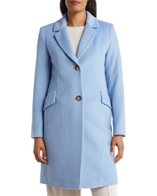Fleurette Notch Collar Wool Blend Coat in Blue