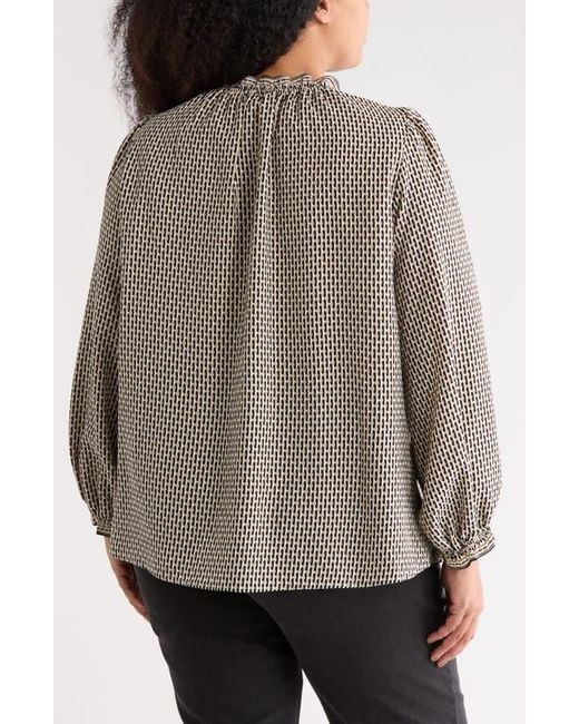 Max Studio Brown Split Neck Long Sleeve Crepe Top