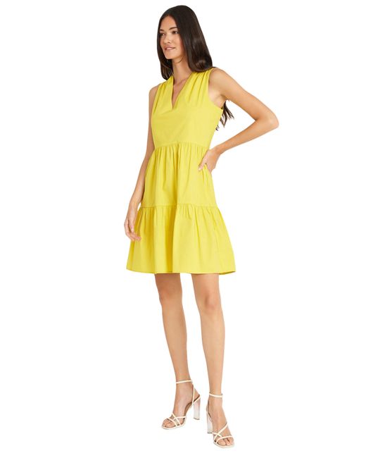 Maggy London Yellow Sleeveless Tiered Fit & Flare Dress