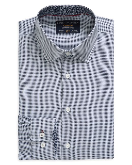 Report Collection Blue Miniprint Stretch Slim Fit Dress Shirt for men